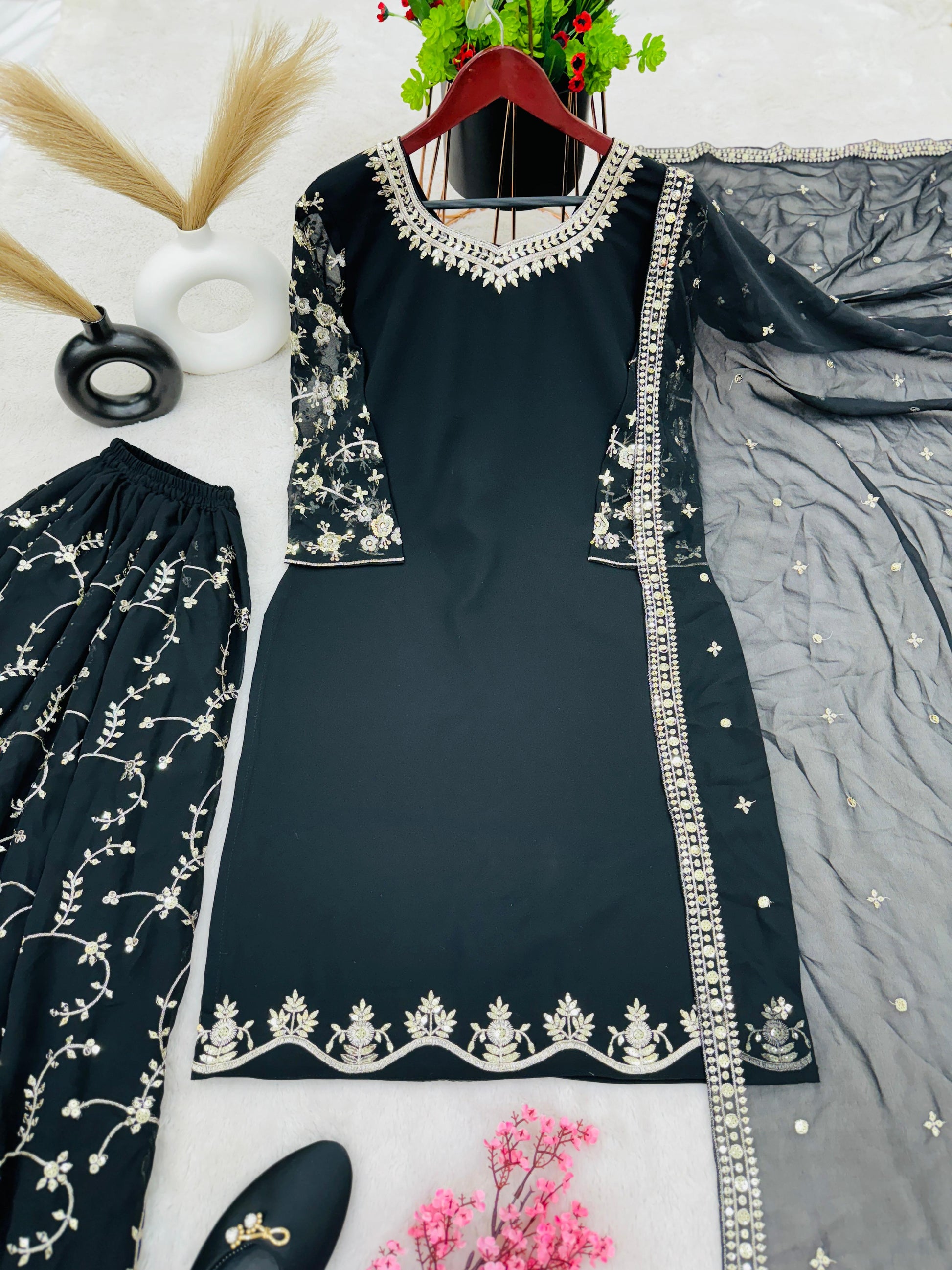 Captivating Embroidery Sequence Work Black Color Anarkali Suit