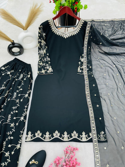 Captivating Embroidery Sequence Work Black Color Anarkali Suit