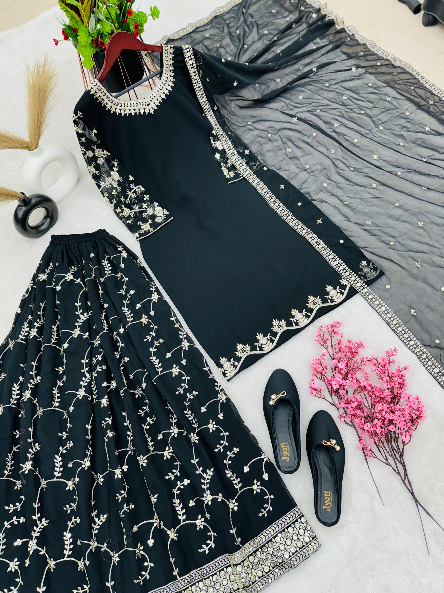 Captivating Embroidery Sequence Work Black Color Anarkali Suit