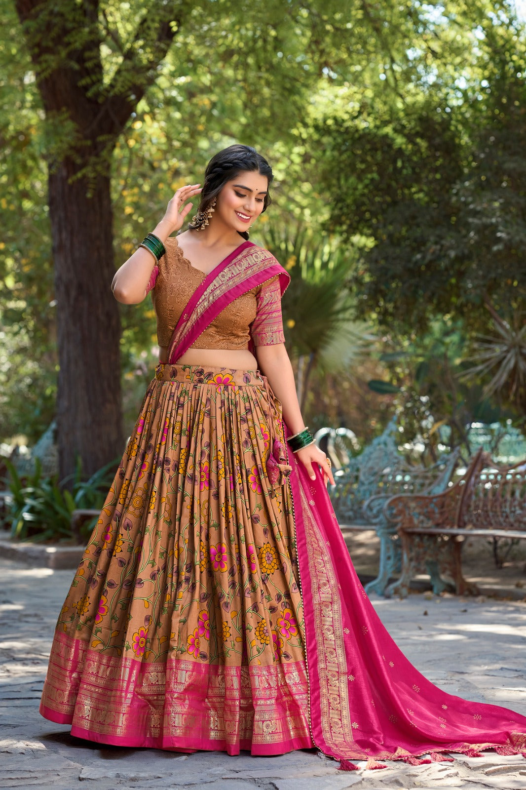 Fabulous Mustard Color Kalamkari Print Traditional Lehenga Choli