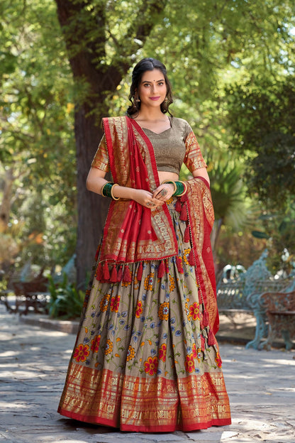 Fabulous Gray Color Kalamkari Print Traditional Lehenga Choli