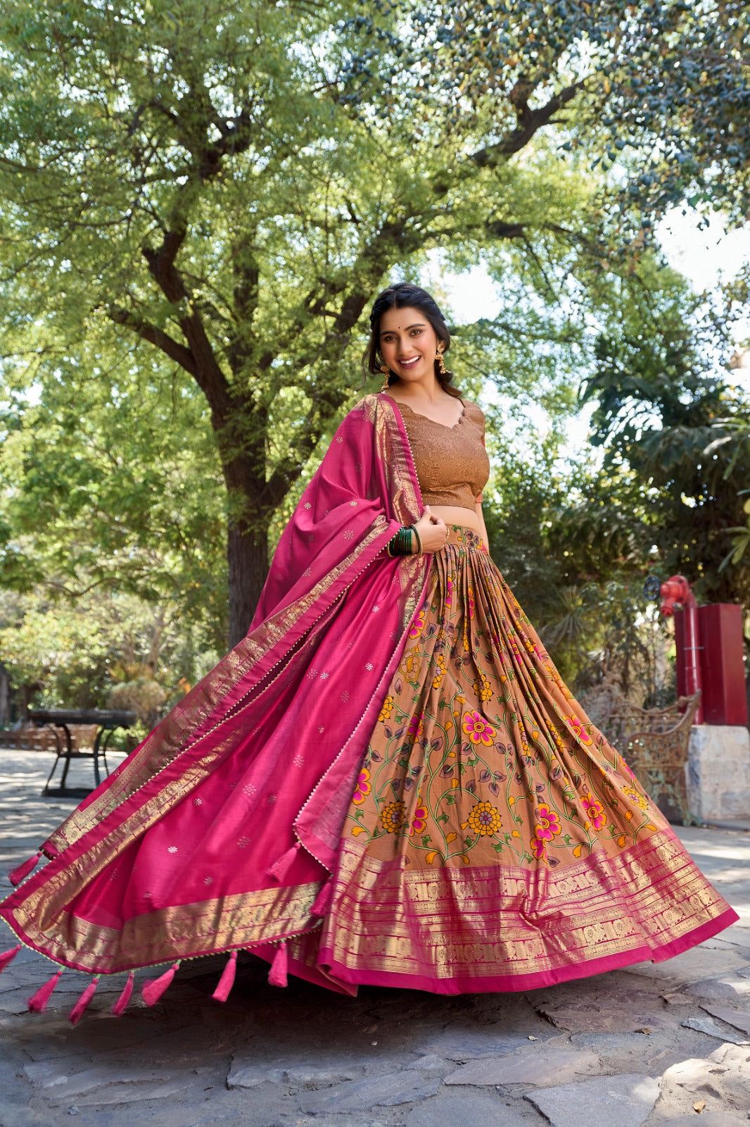 Fabulous Mustard Color Kalamkari Print Traditional Lehenga Choli