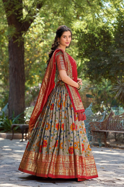 Fabulous Gray Color Kalamkari Print Traditional Lehenga Choli