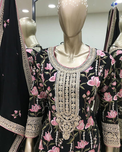 Alluring Dori Sequence Work Black Color Palazzo Suit