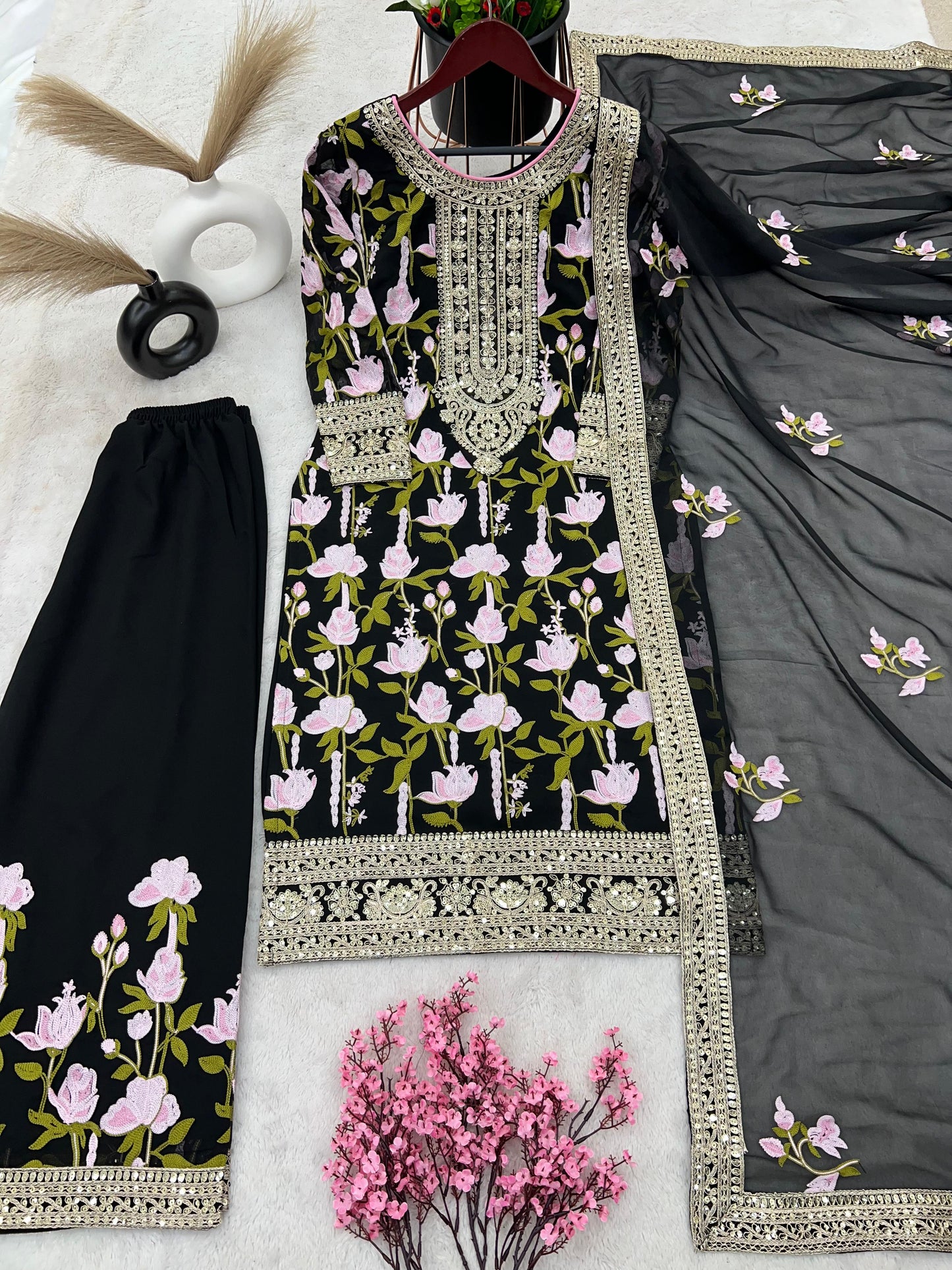 Alluring Dori Sequence Work Black Color Palazzo Suit