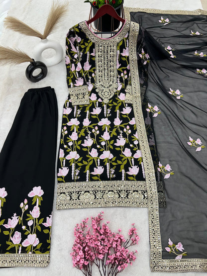 Alluring Dori Sequence Work Black Color Palazzo Suit