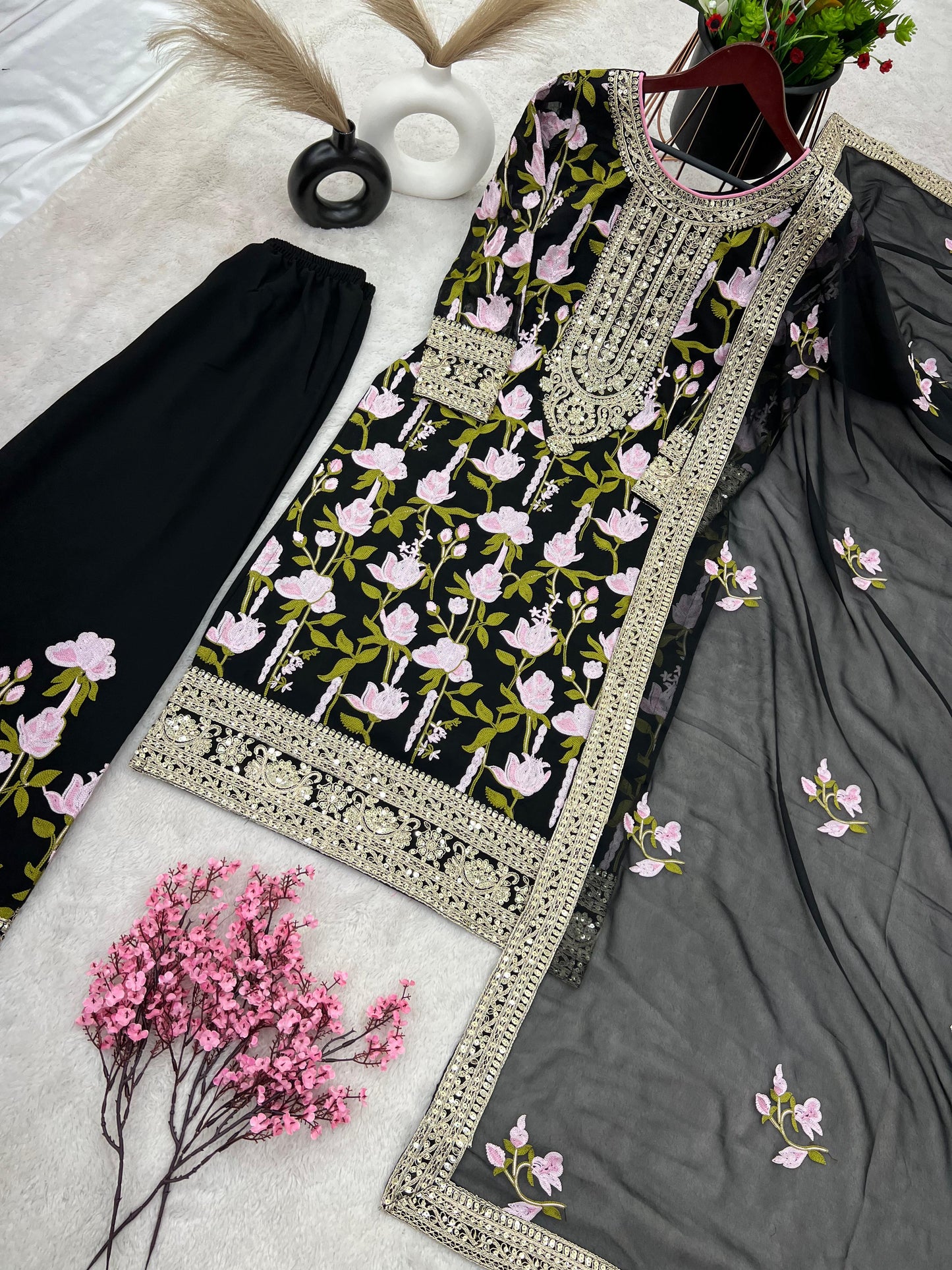 Alluring Dori Sequence Work Black Color Palazzo Suit