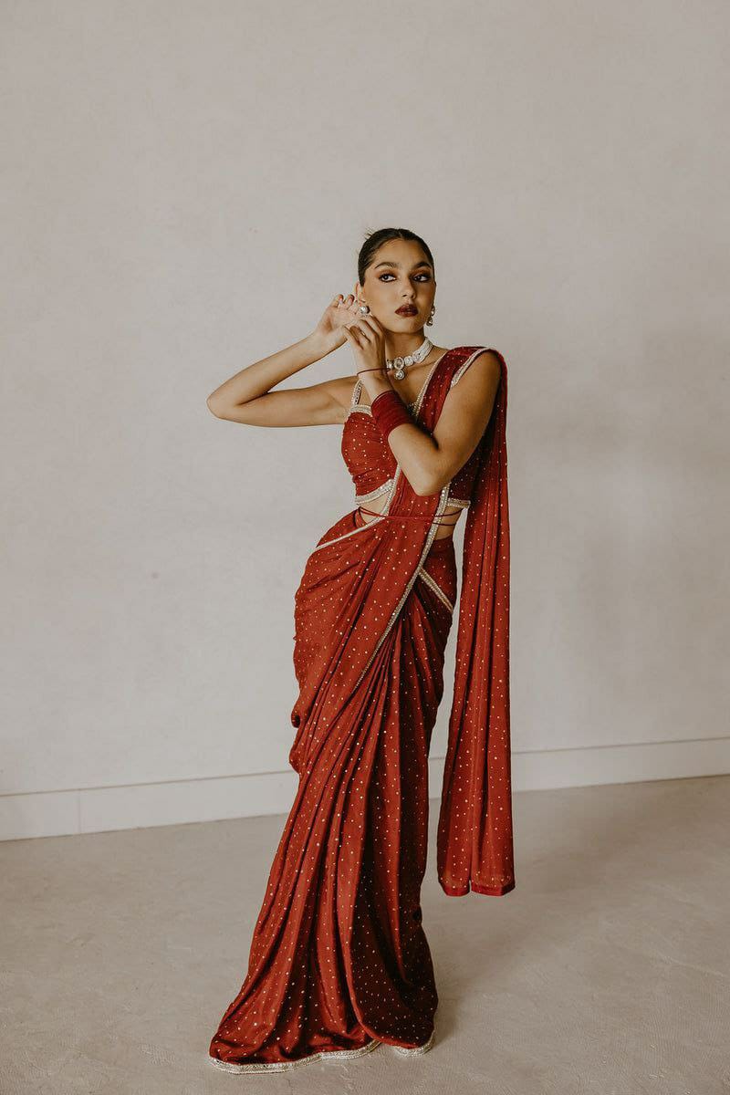 Classy Red Color Hand Work Border Saree