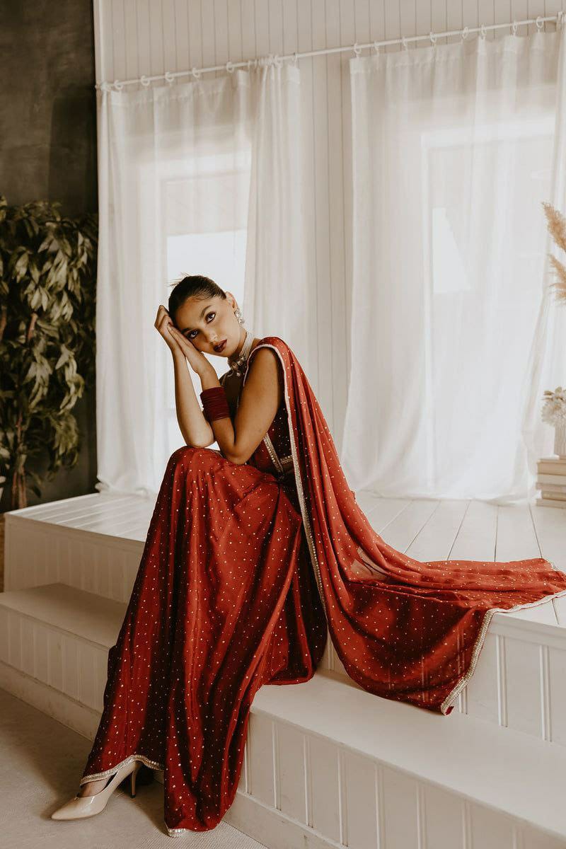 Classy Red Color Hand Work Border Saree