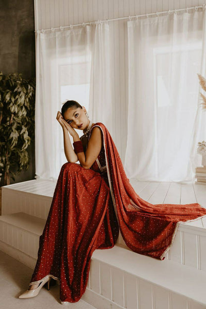 Classy Red Color Hand Work Border Saree