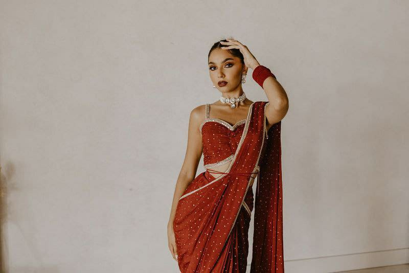 Classy Red Color Hand Work Border Saree
