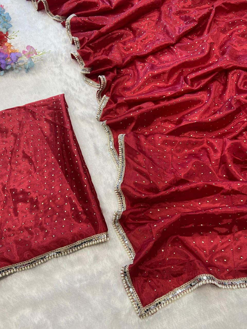 Classy Red Color Hand Work Border Saree