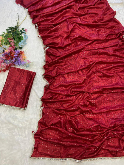 Classy Red Color Hand Work Border Saree
