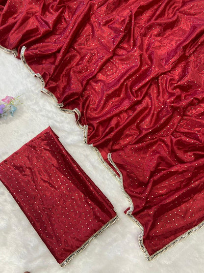 Classy Red Color Hand Work Border Saree