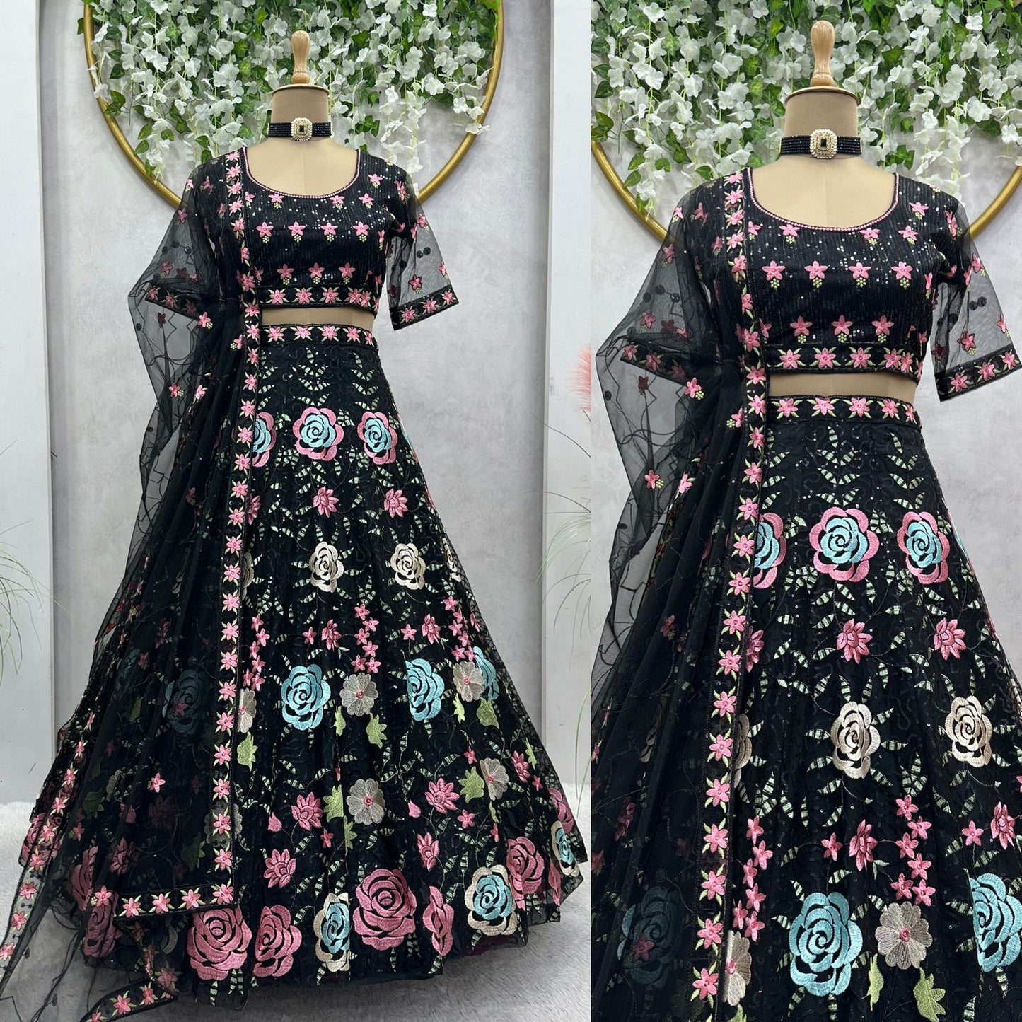 Party Wear Black Color Multi Work Lehenga Choli