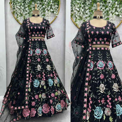 Party Wear Black Color Multi Work Lehenga Choli