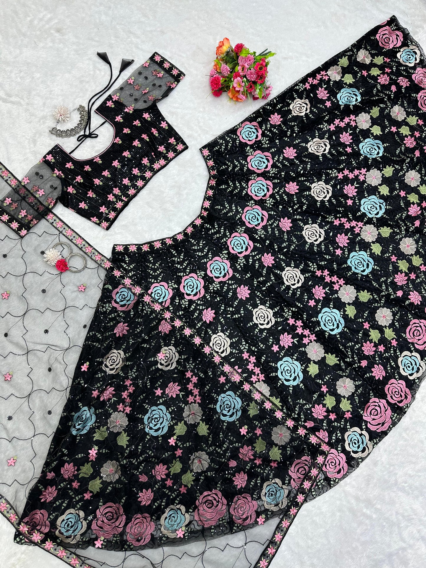 Party Wear Black Color Multi Work Lehenga Choli