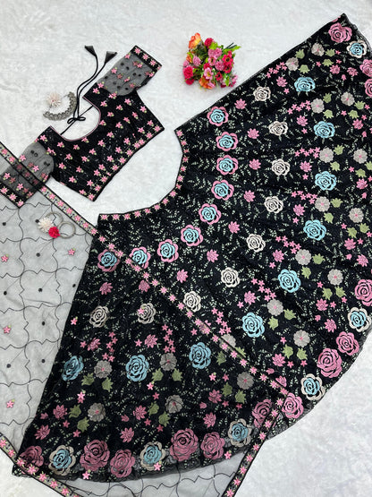 Party Wear Black Color Multi Work Lehenga Choli