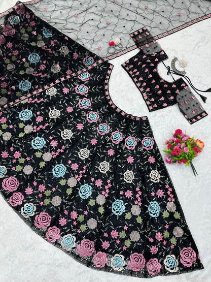 Party Wear Black Color Multi Work Lehenga Choli