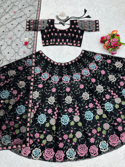 Party Wear Black Color Multi Work Lehenga Choli