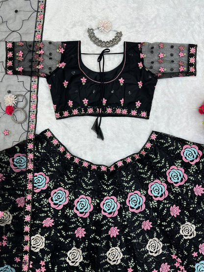 Party Wear Black Color Multi Work Lehenga Choli