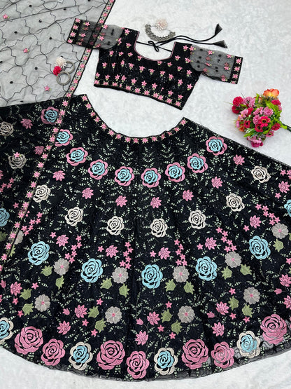 Party Wear Black Color Multi Work Lehenga Choli
