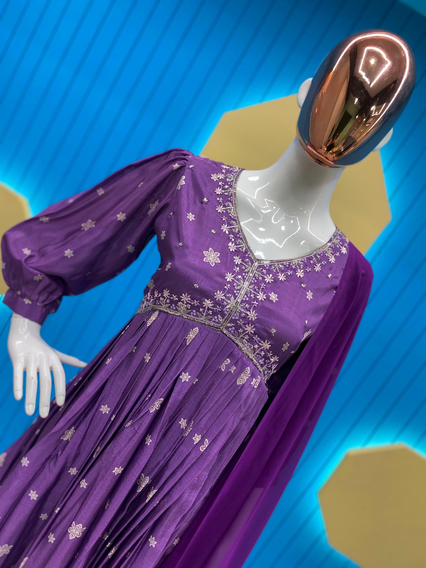Trendy Purple Color Sequence Work Printed Aliya Cut Suit