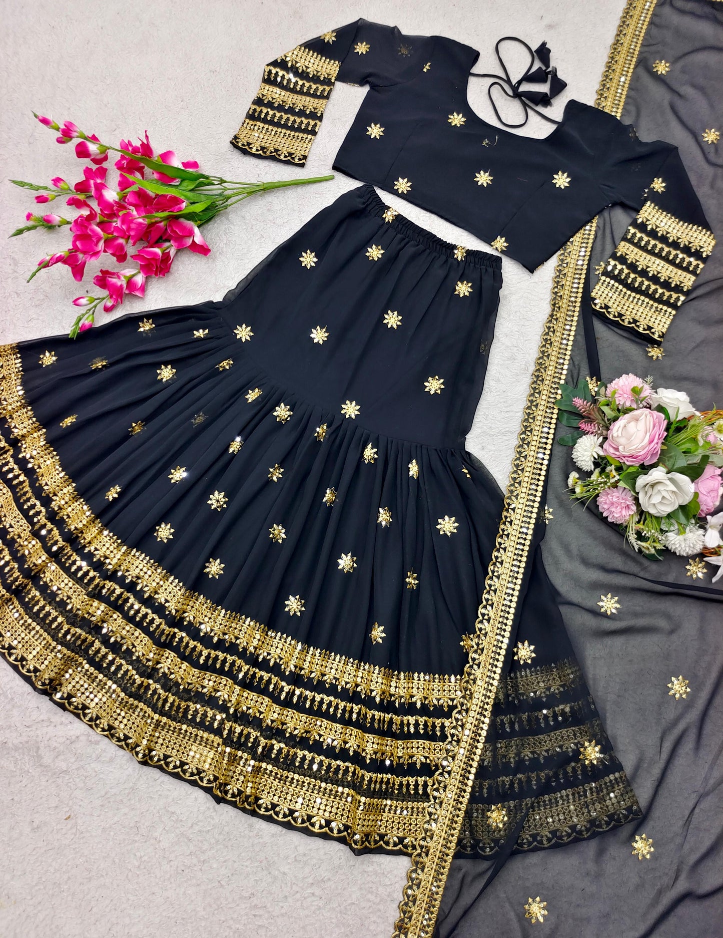 Exclusive Embroidery Work Black Color Lehenga Choli