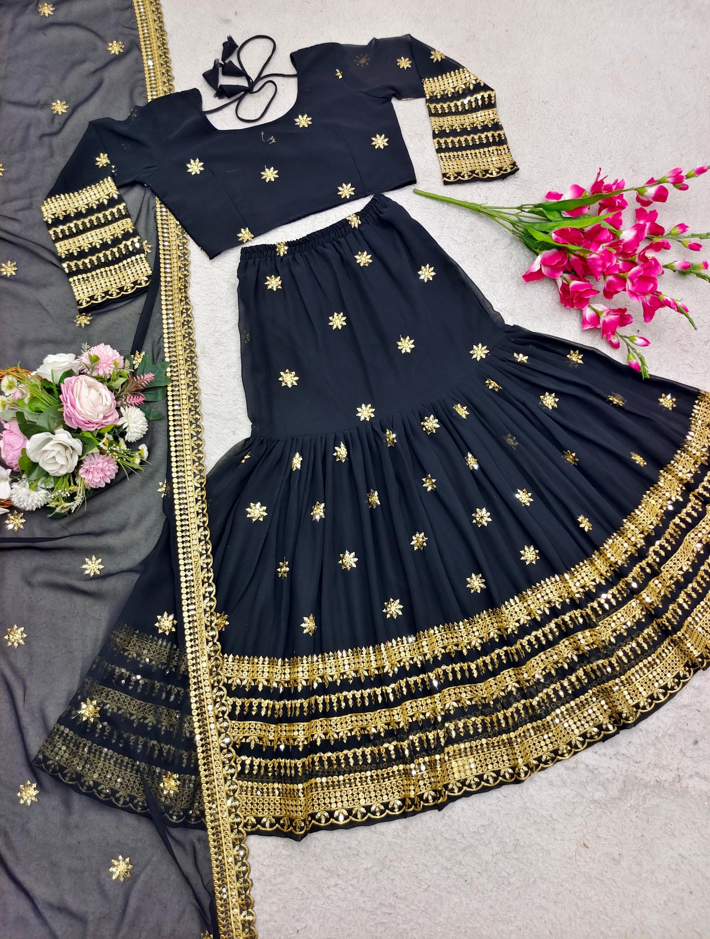 Exclusive Embroidery Work Black Color Lehenga Choli