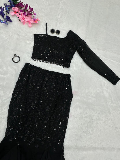Glimmering Black Color Party Wear Lehenga Choli