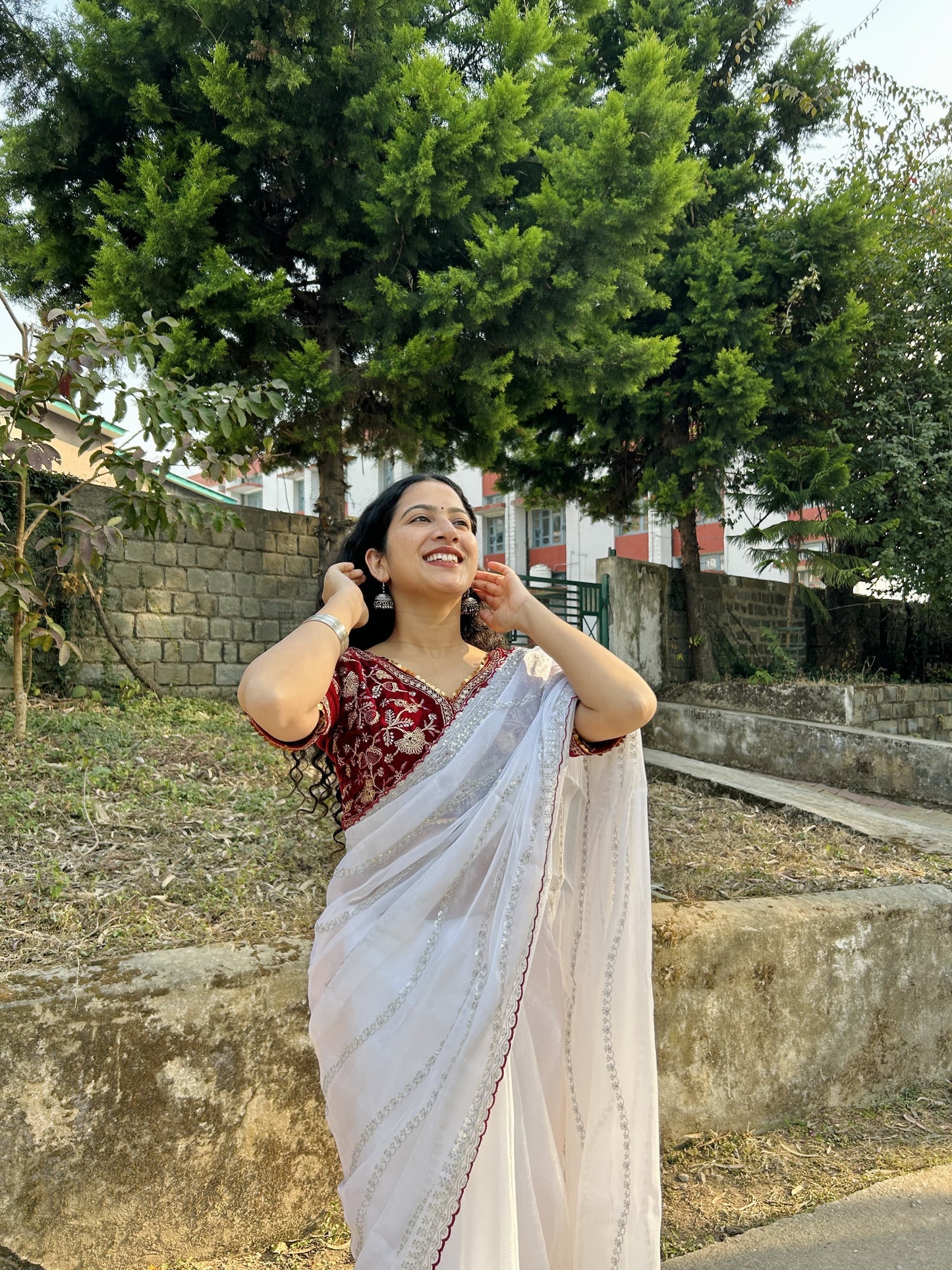 White Color Beautiful Work With Border Saree