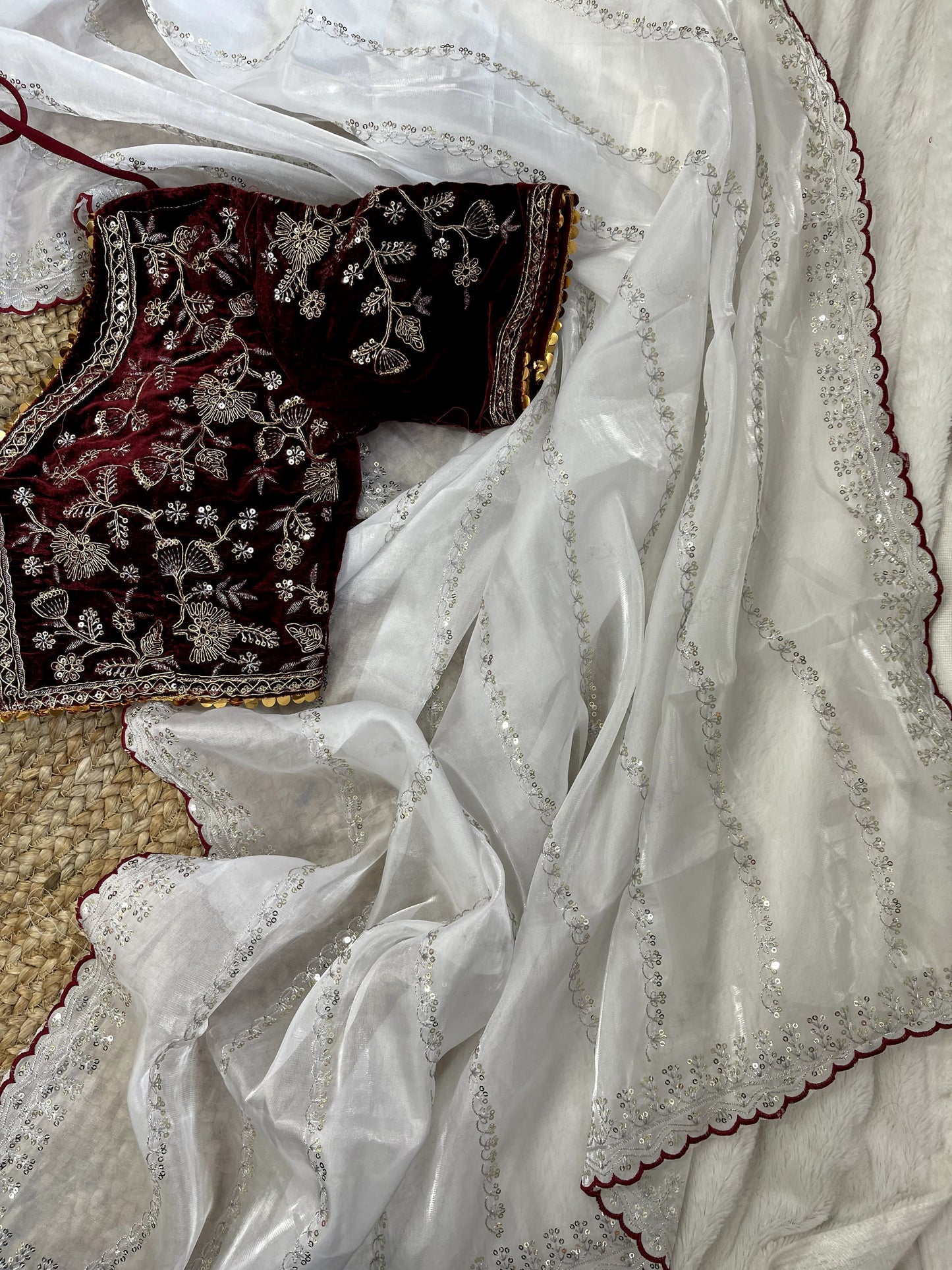 White Color Beautiful Work With Border Saree