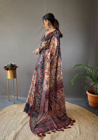 Stylish Digital Print With Beautiful Pallu Beige Color Saree