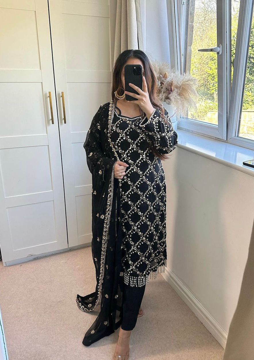 Outstanding Embroidery Work Black Color Anarkali Suit