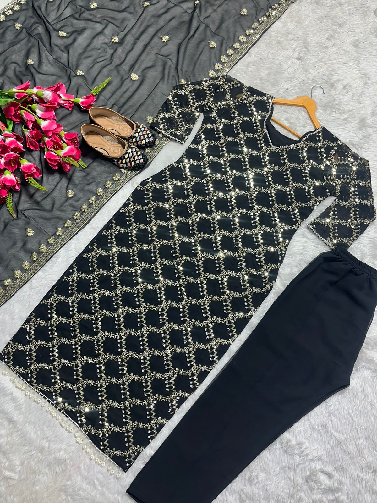 Outstanding Embroidery Work Black Color Anarkali Suit
