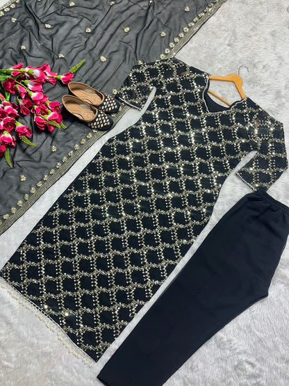 Outstanding Embroidery Work Black Color Anarkali Suit