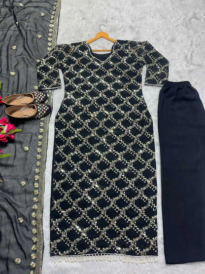 Glorious Black Color Full Embroidery Work Salwar Suit