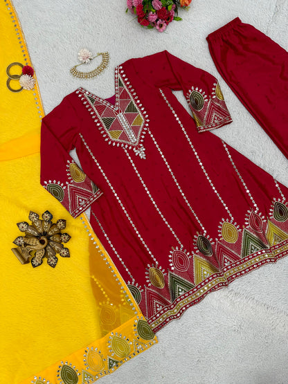 Dark Pink Color Thread Work Salwar Suit