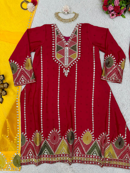 Dark Pink Color Thread Work Salwar Suit