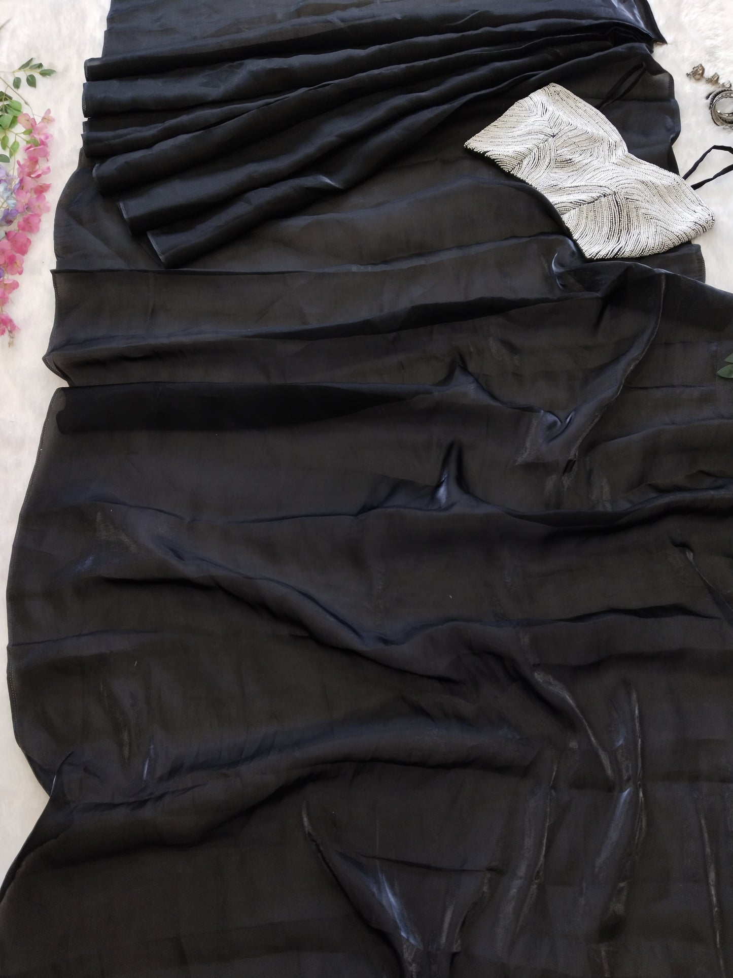Black Color Ready To Wear Saree With Amazing Blouse