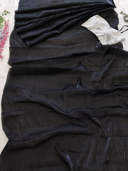 Black Color Ready To Wear Saree With Amazing Blouse