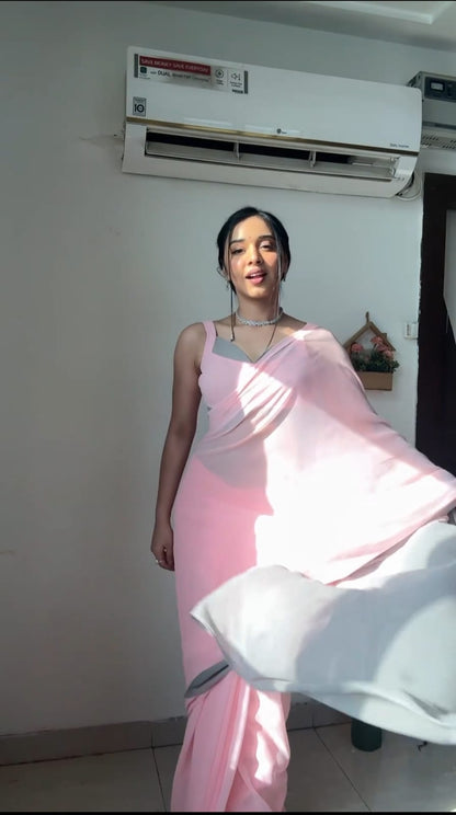 Light Pink And Gray Shade Ready To Wear Saree