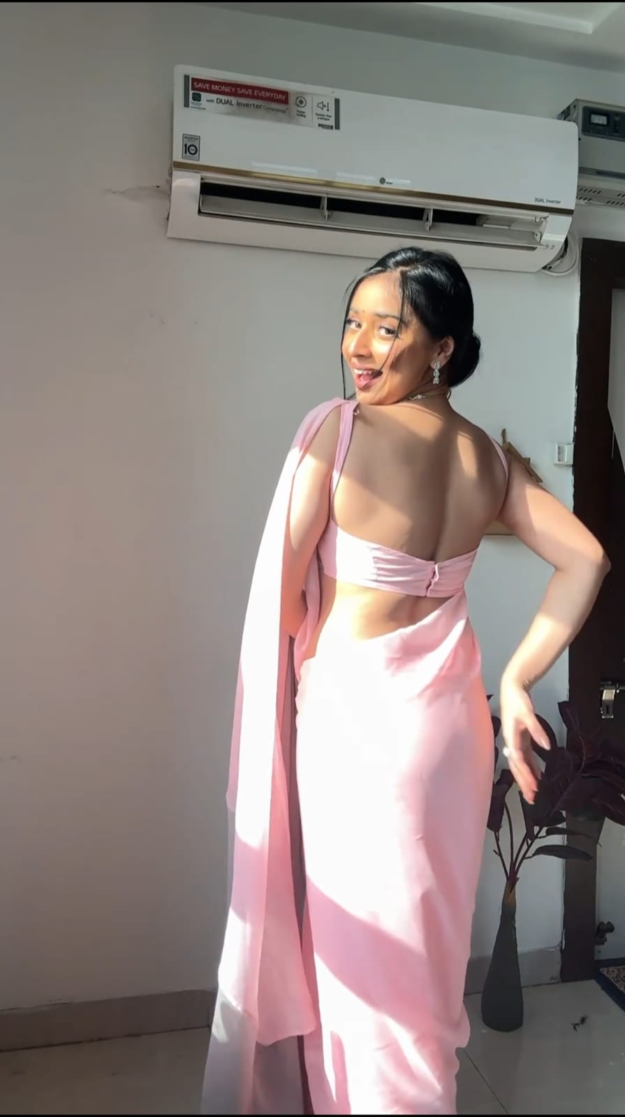 Light Pink And Gray Shade Ready To Wear Saree