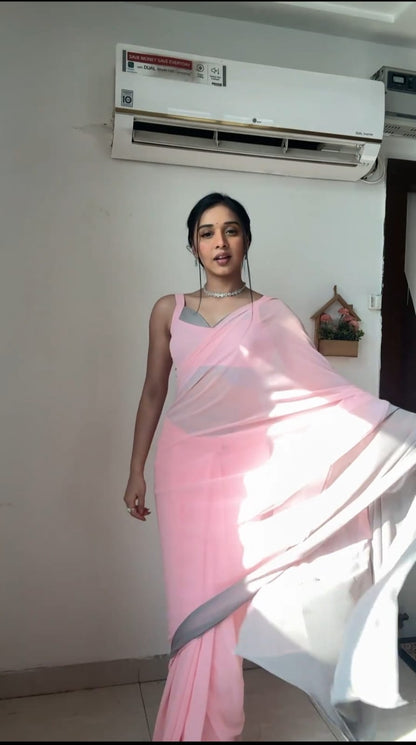 Light Pink And Gray Shade Ready To Wear Saree