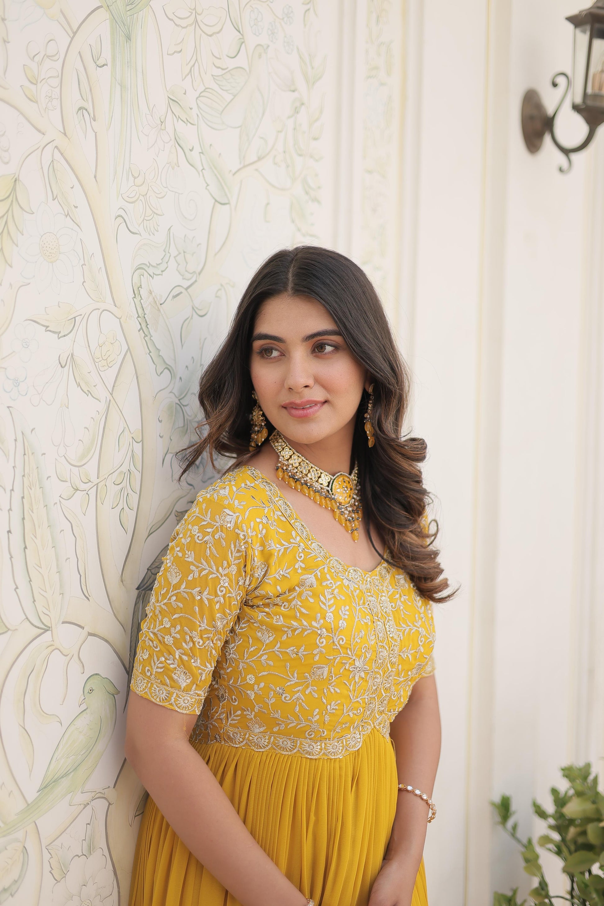 Zari Sequence Work Yellow Color Gown