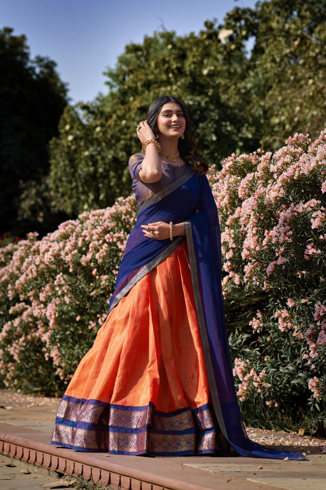 Embellished Zari Weaving Work Orange  Color Lehenga Choli