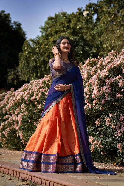 Embellished Zari Weaving Work Orange  Color Lehenga Choli