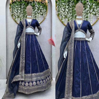 Mesmerizing Thread Sequence Work Navy Blue Lehenga Choli