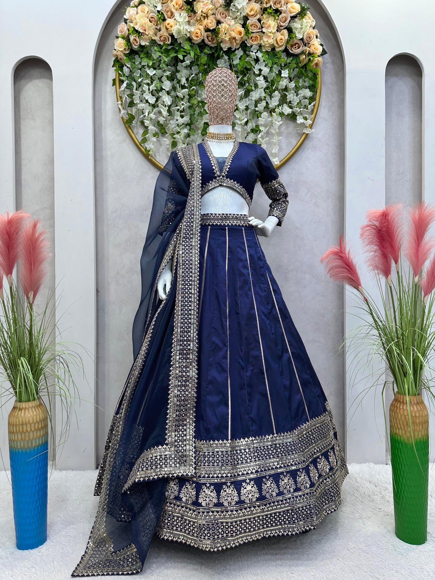 Mesmerizing Thread Sequence Work Navy Blue Lehenga Choli
