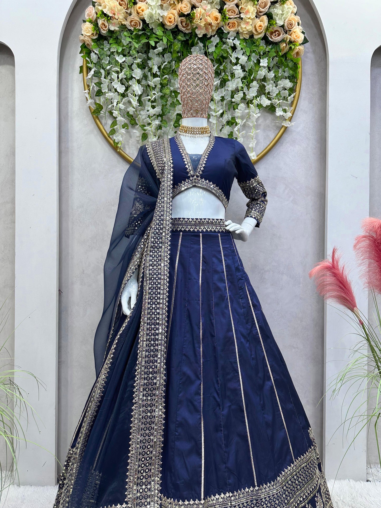 Mesmerizing Thread Sequence Work Navy Blue Lehenga Choli